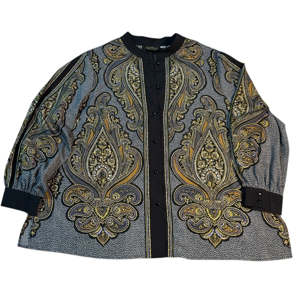 Bob Mackie Wearable Art Button‎ Up Shirt Size 3X Lightweight Paisley Long Sleeve